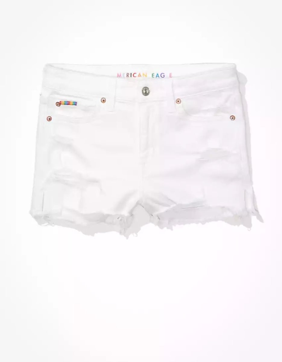 Shorts American Eagle AE Pride Ne(x)t Level High-Waisted Denim Blanche Femme | CWE-36712738
